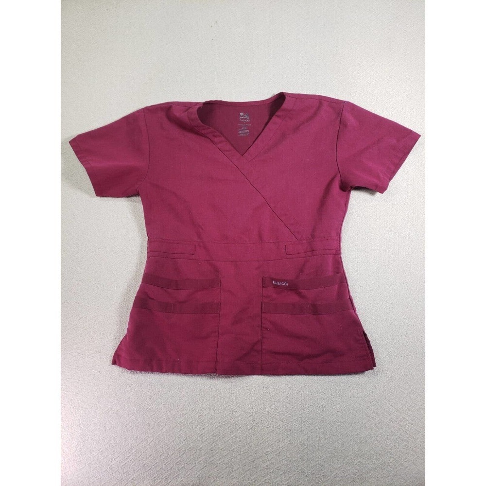 Dagacci Shirt Womens Small S Polyester Scrub Red V-Neck Short Sleeve Pullover\